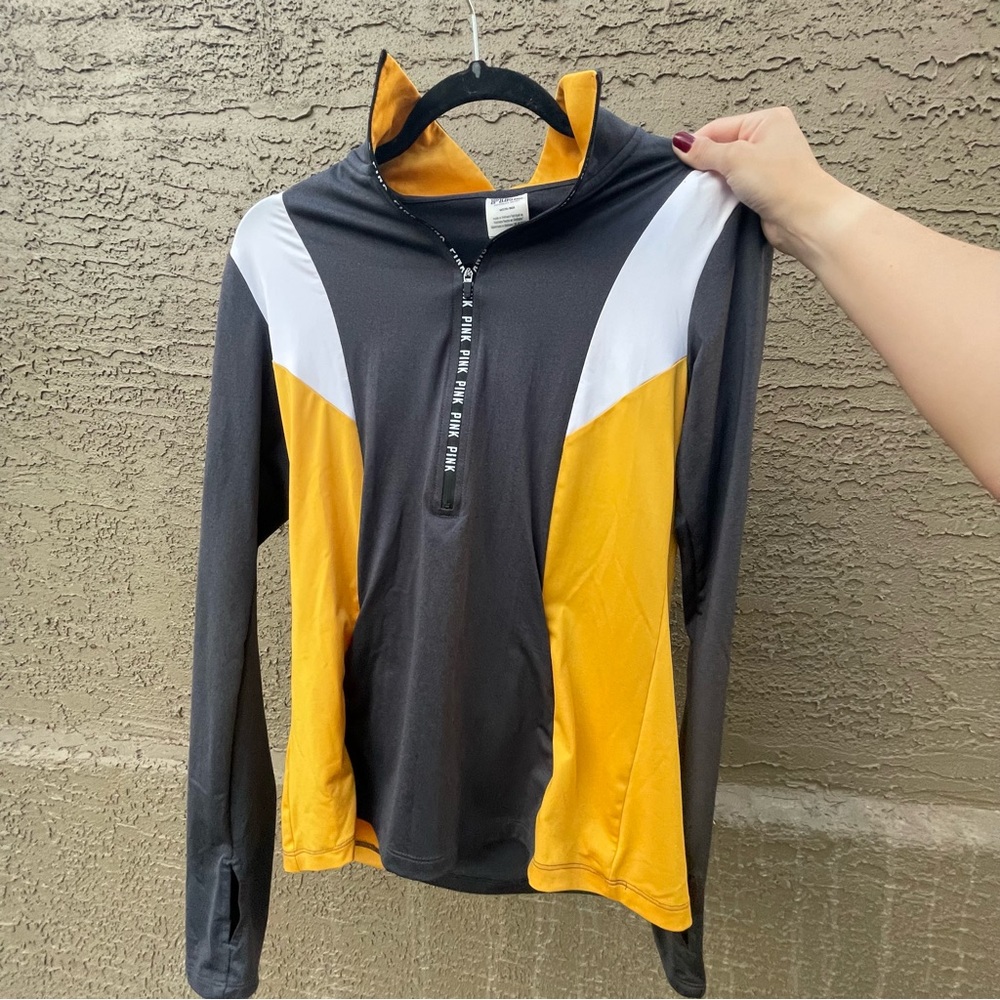 VS PINK Black and Yellow Quarter-Zip Pullover